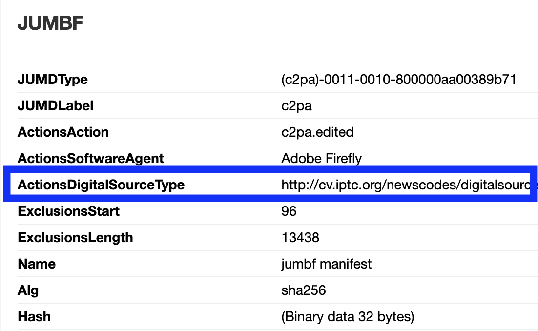 Screenshot eines Metadaten-Tools. In den Metadaten ist der Hinweis auf KI enthalten.