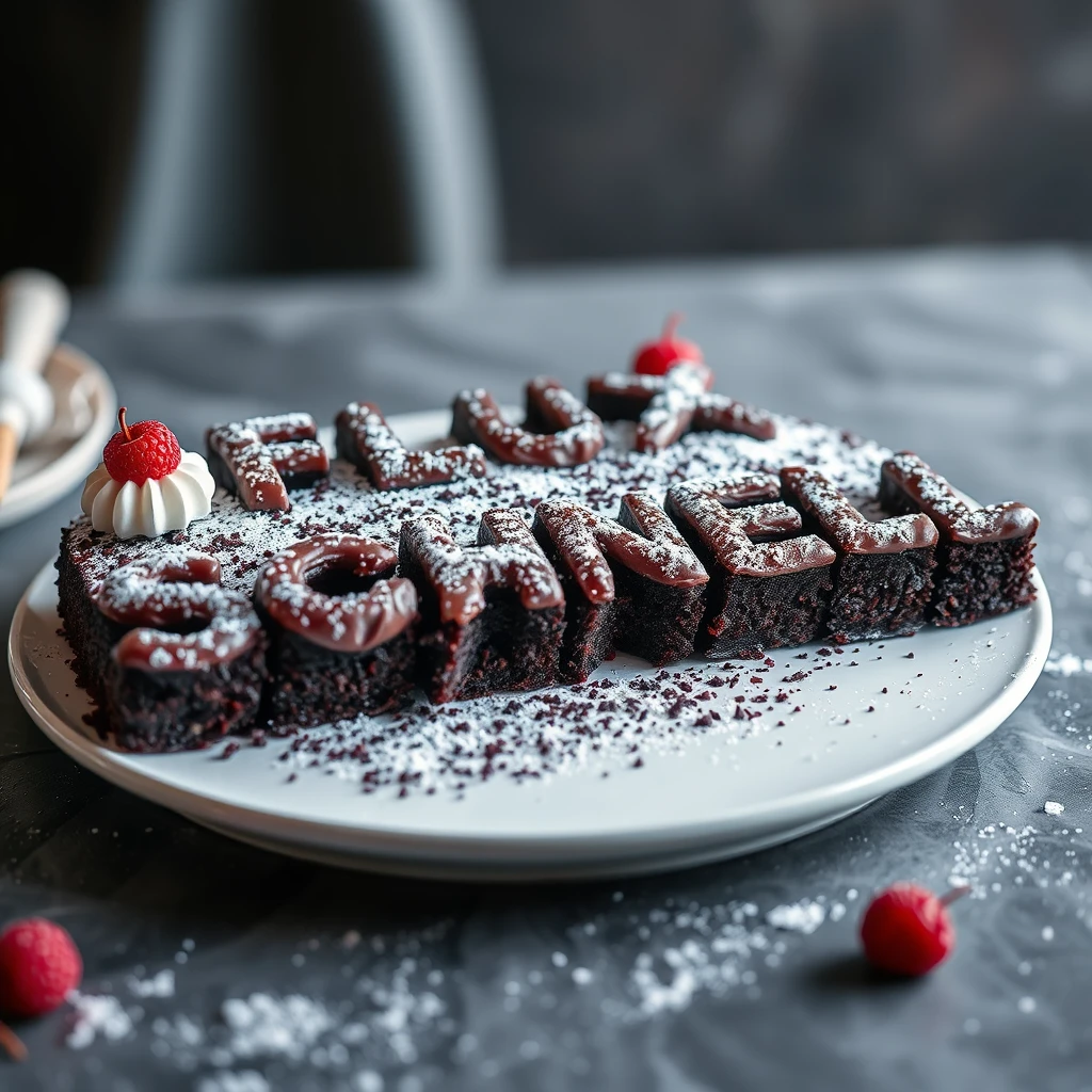 Ein Beispiel-Bild von Flux zeigt einen Kuchen auf einem Teller in der Form des Textes „Flux schnell“.