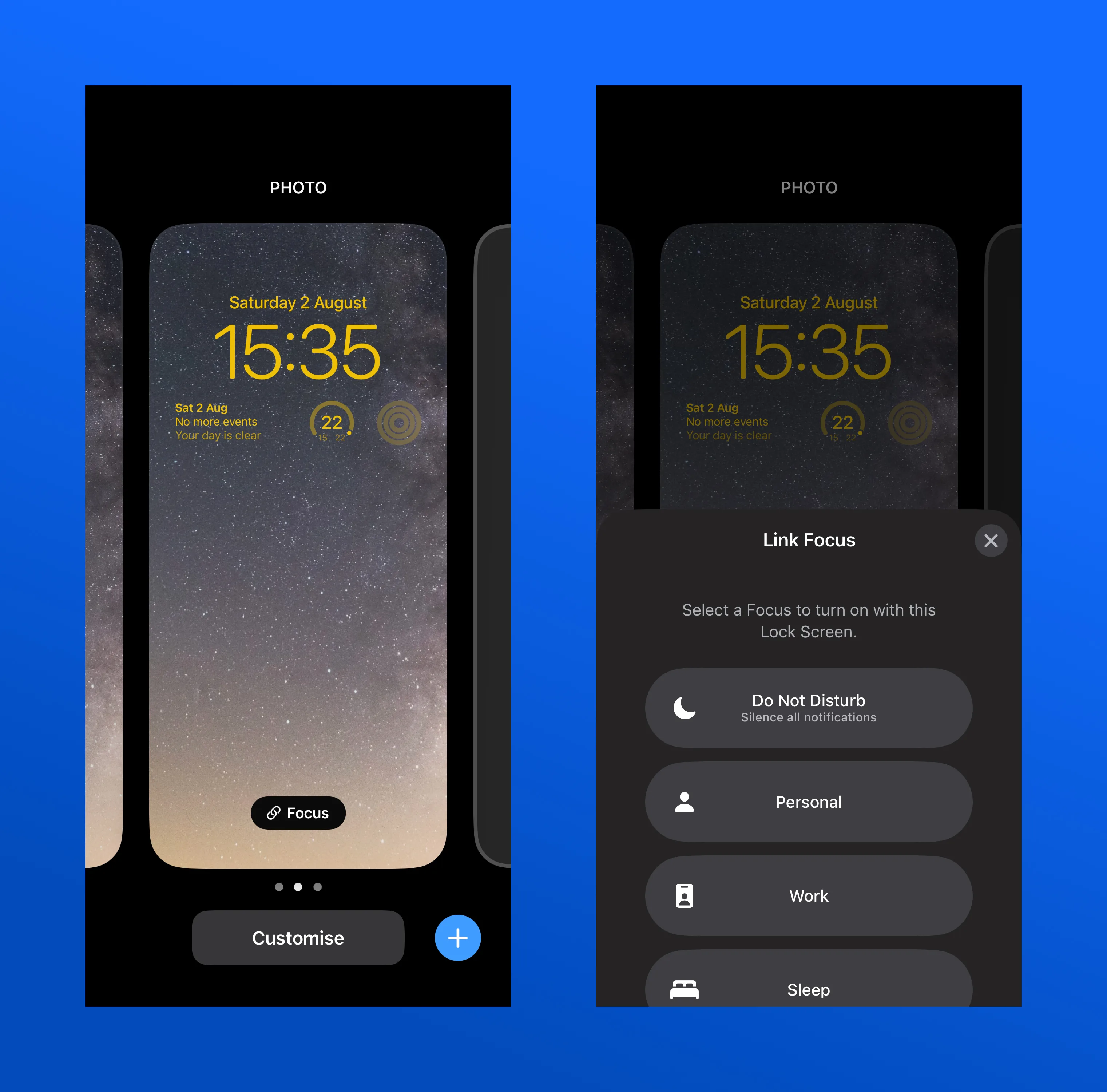 Screenshots am iPhone: Über langes Drücken lassen sich die Fokus-Modes einstellen