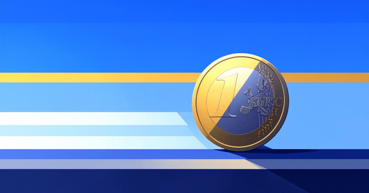 Symbolbild: Euromünze vor abstrakter Grafik