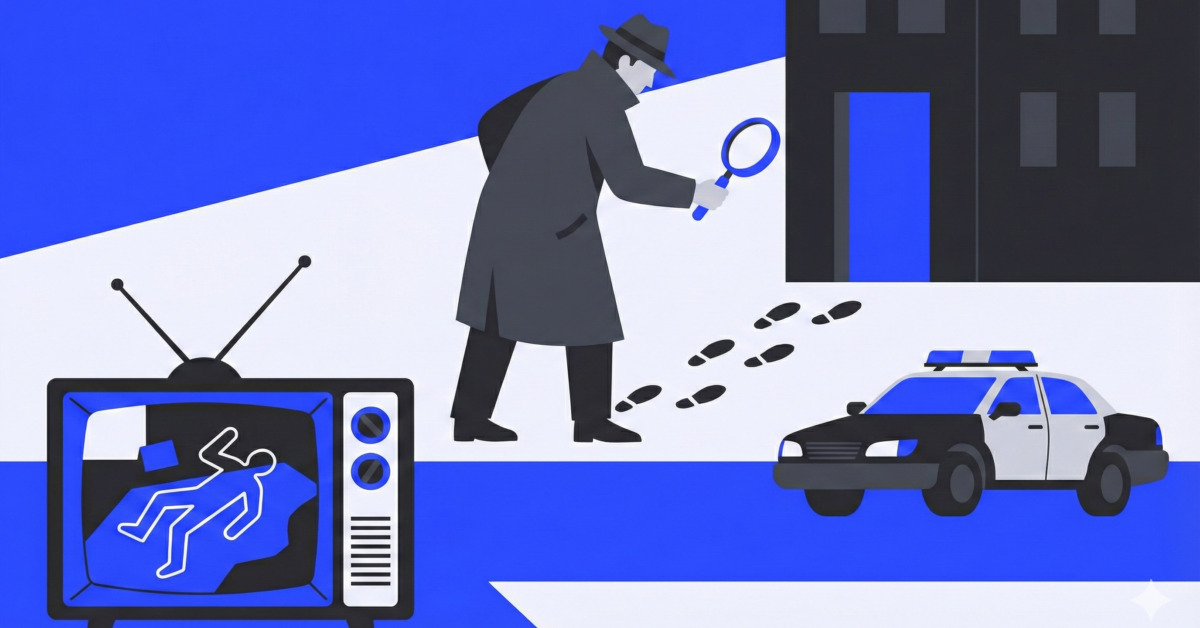 Symbolbild: Eine Illustration zeigt Elemente aus einer True-Crime-Doku